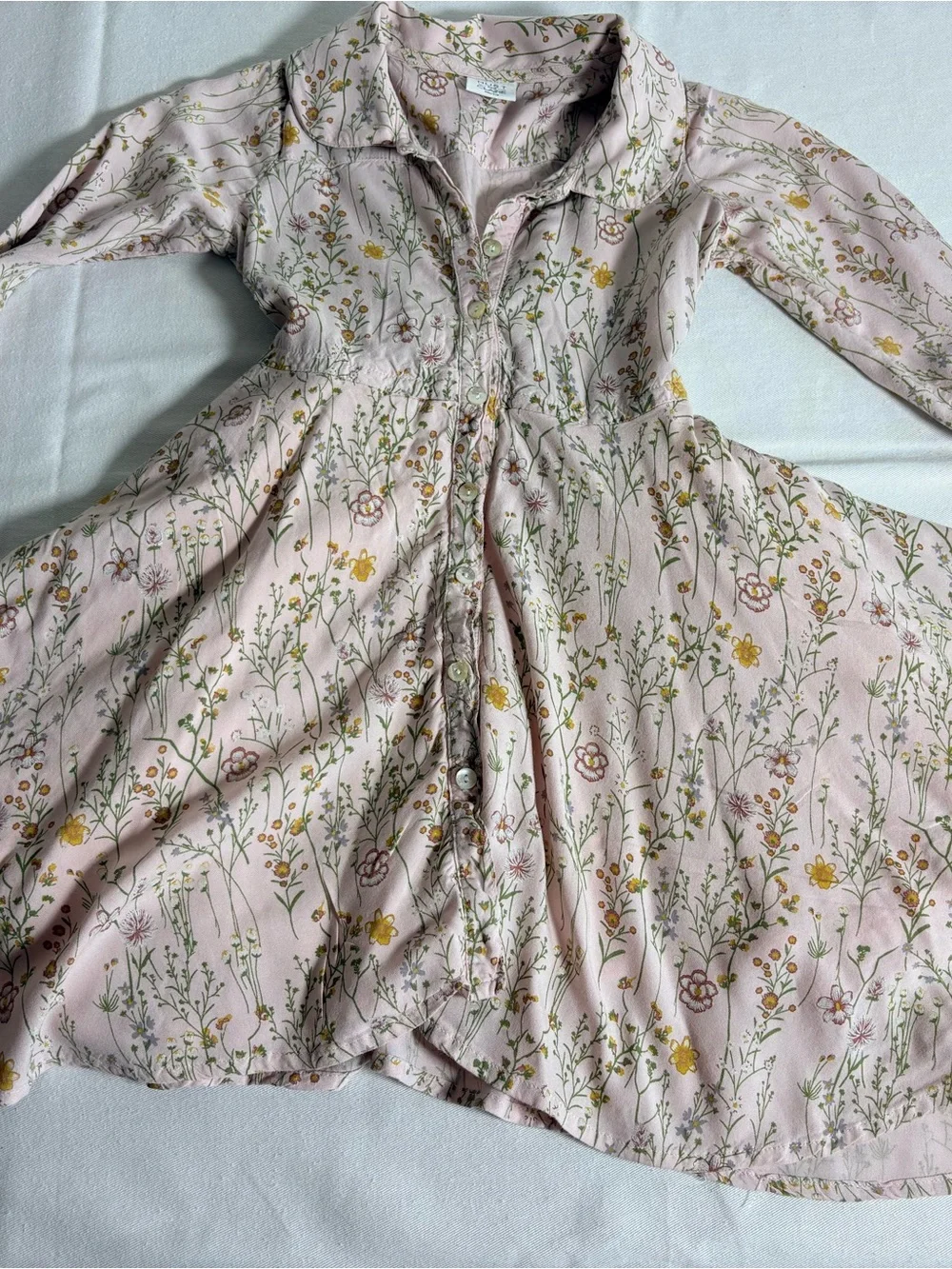 Hust and Claire Pink yellow Floral Button-Front long sleeve Dress age 5.
